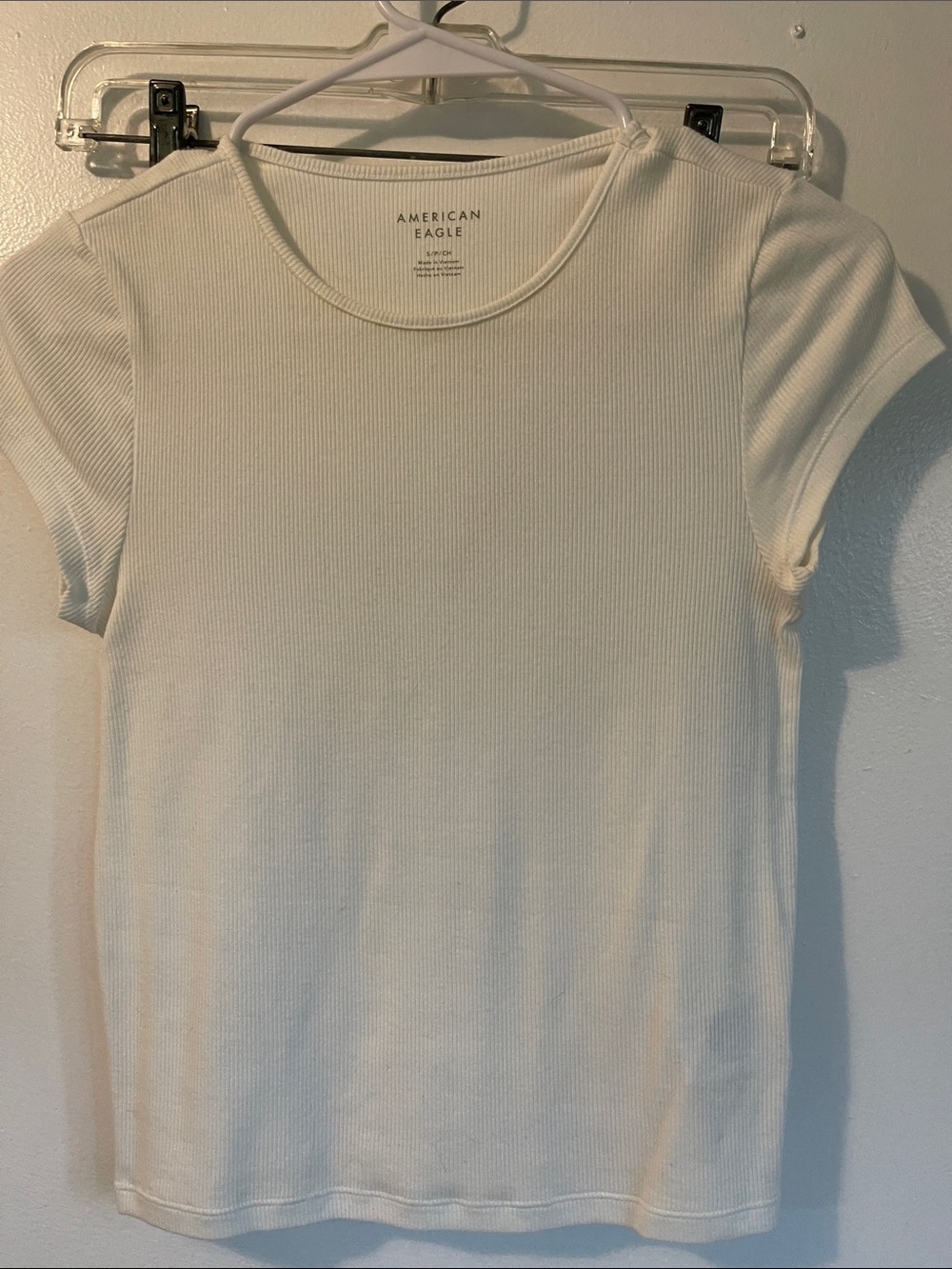 American Eagle Outfitters Cream Ribbed Short Sleeve Tee